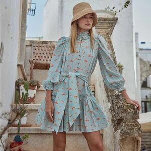 Hunter Bell Blakely 100% silk dress in blue ikat flower (size M)